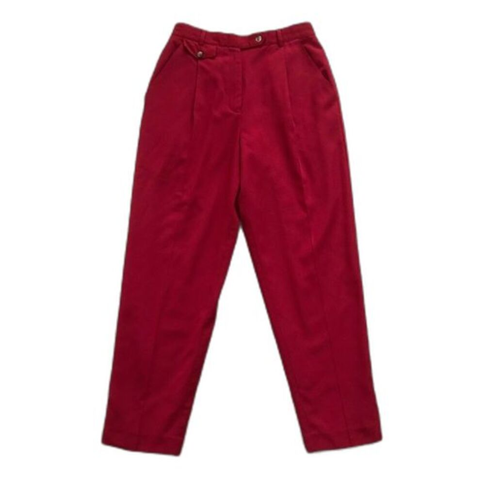 Vintage 80s Russ Red Wool Blend Trousers Size 12 Preppy Classic Old Money